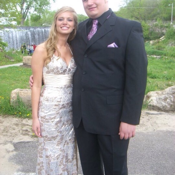 Formal Prom Dress Gown Sequin Gold and Sliver Cire - Picture 1 of 11